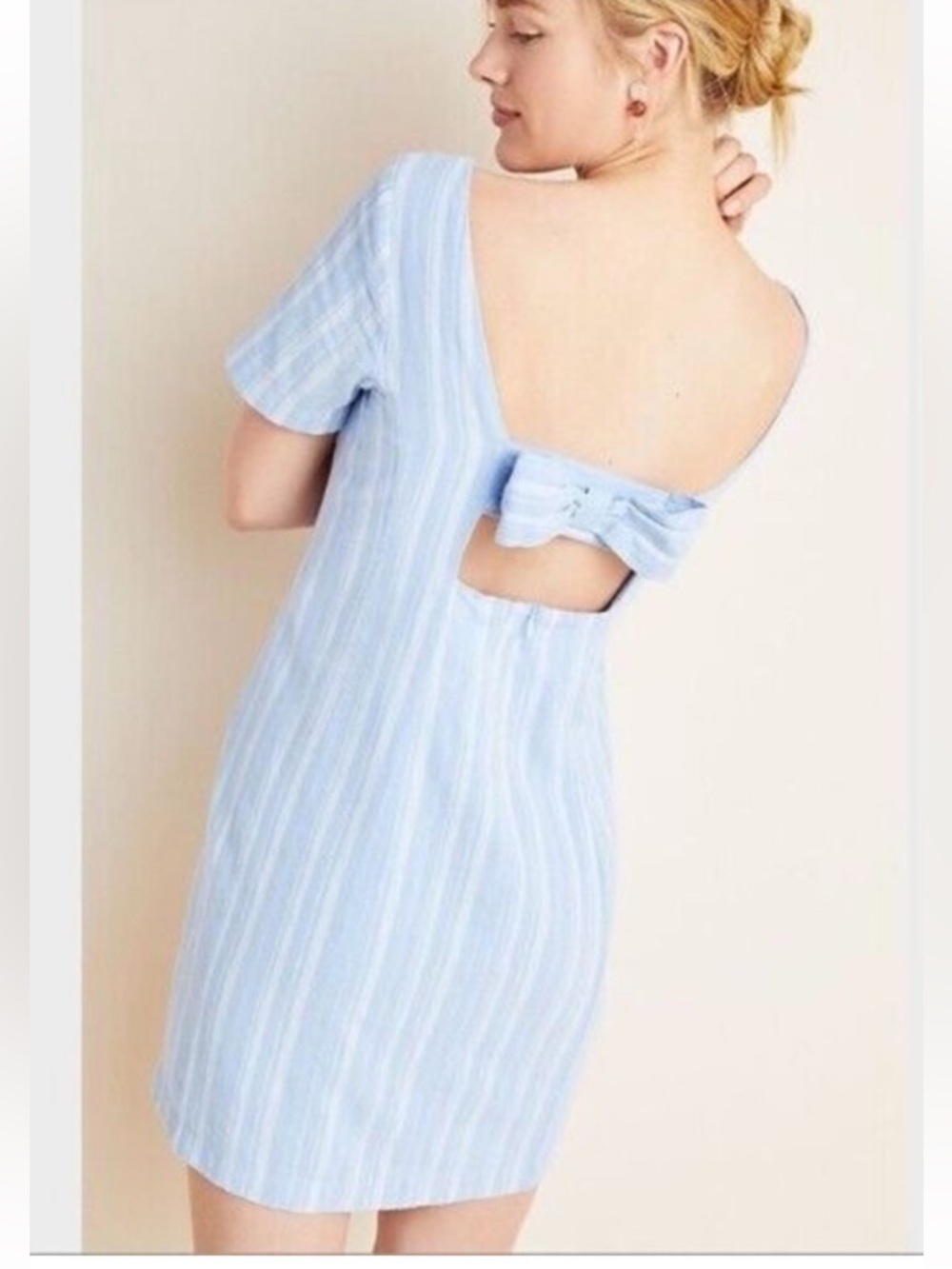 NWT Anthropologie size 12 linen blend mini dress in blue stripe - Picture 2 of 11